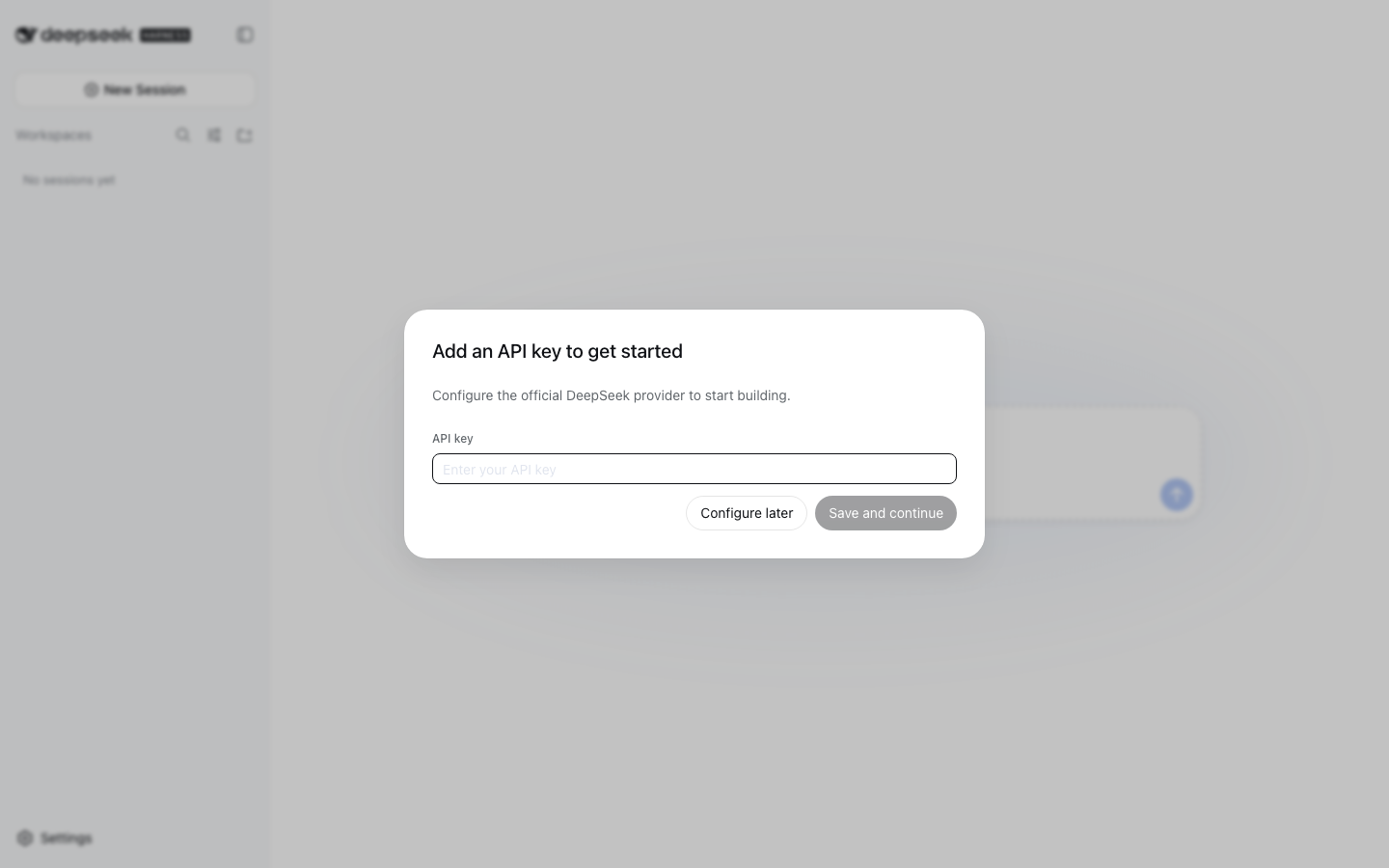 Empty custom model provider form in DeepSeek Harness