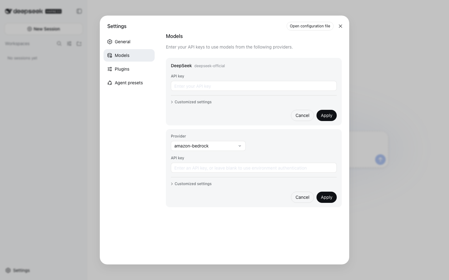 Protocol options in the DeepSeek Harness custom provider form
